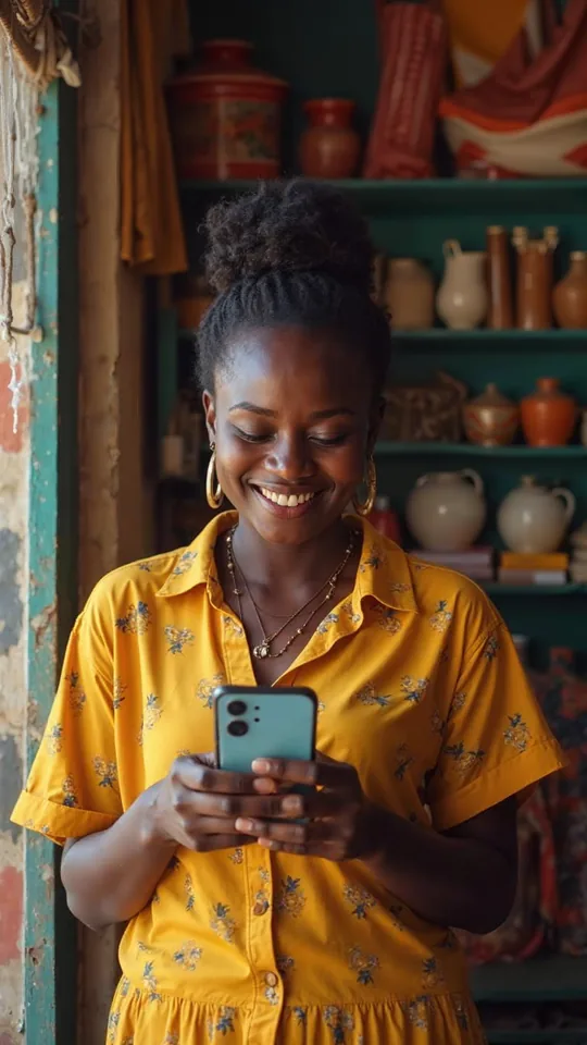 Illustration — Commerçante recevant la confirmation d'un transfert sur son téléphone à Dakar