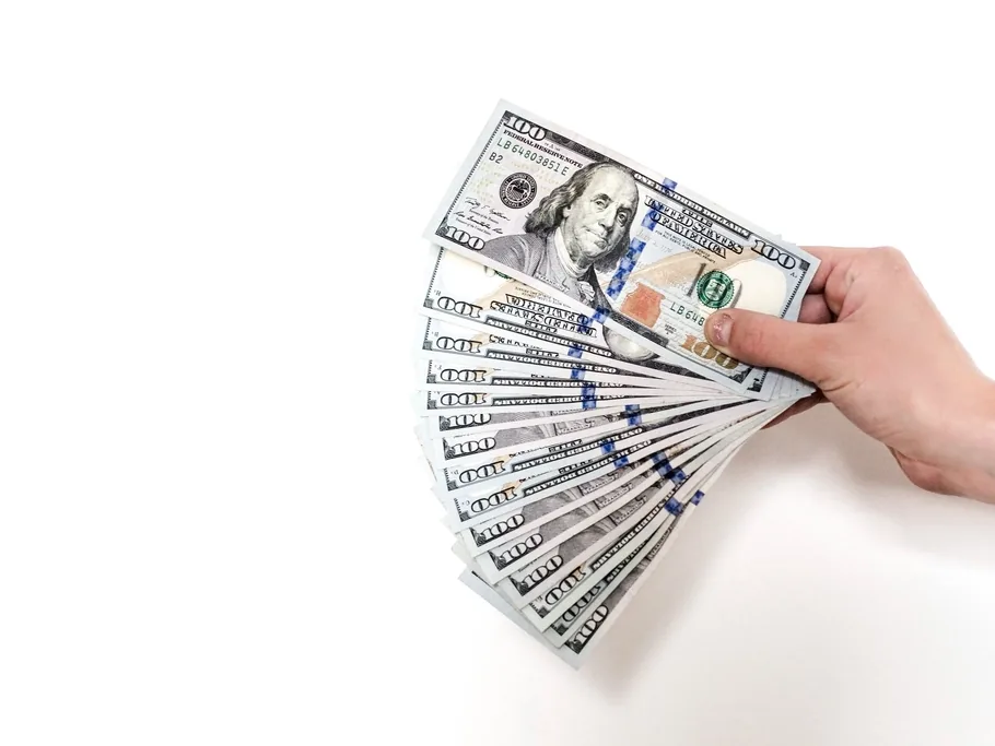 Billets en dollars américains présentés en éventail — devise des envois vers les USA et le Canada
